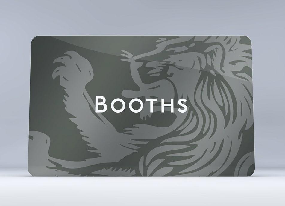 Grey Booths Card loyalty card with white logo and patterned background