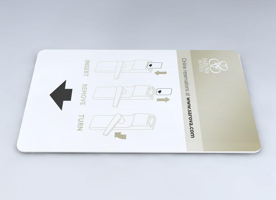 white Sarova hotel key card with with door handle illustration